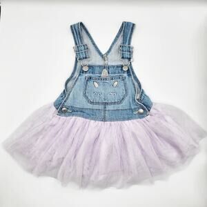 Classic OshKosh B'gosh Vestback Unicorn Detail Denim & Tulle Skirtall Dress 18M